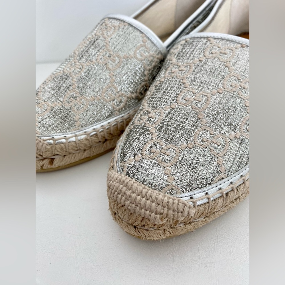 Gucci Heritage GG Silver Lurex Metallic Espadrilles - Picture 4 of 5